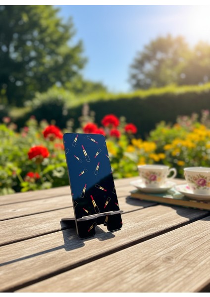 Pleksi Telefon Standı ve Telefon Tutucu Premium Kırmızı Ruj Epoksi Baskı Tasarım