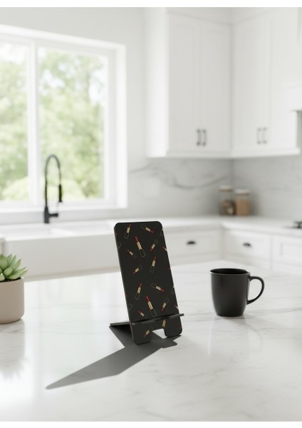 Pleksi Telefon Standı ve Telefon Tutucu Premium Kırmızı Ruj Epoksi Baskı Tasarım fırsatları