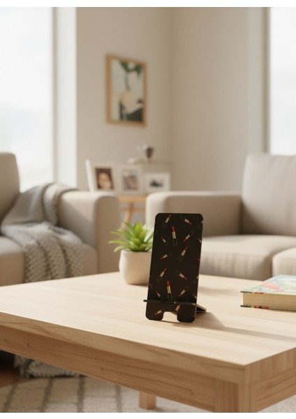 Pleksi Telefon Standı ve Telefon Tutucu Premium Kırmızı Ruj Epoksi Baskı Tasarım