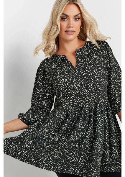 Büyük Beden V Yaka Yarım Kollu Bileği Lastikli Desenli Bluz 322213 fiyatları