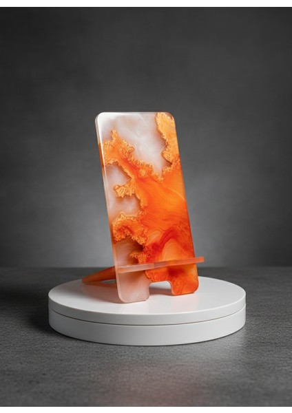 Pleksi Telefon Standı ve Telefon Tutucu Premium Karamel Epoksi Baskı Tasarım