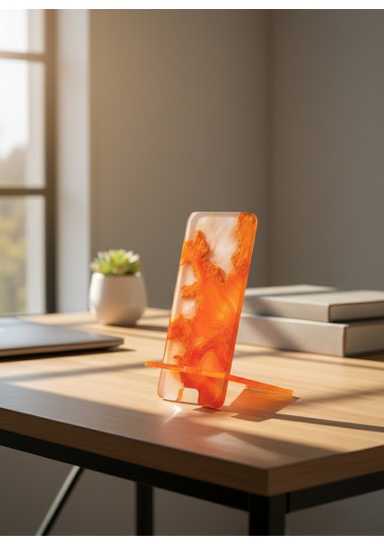 Pleksi Telefon Standı ve Telefon Tutucu Premium Karamel Epoksi Baskı Tasarım modelleri