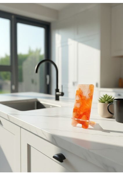 Pleksi Telefon Standı ve Telefon Tutucu Premium Karamel Epoksi Baskı Tasarım