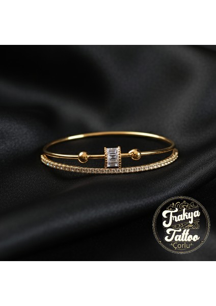 Zirkon Taşlı Su Yolu 2li Kadın Çelik Kelepçe Bileklik Paslanmaz fiyatları