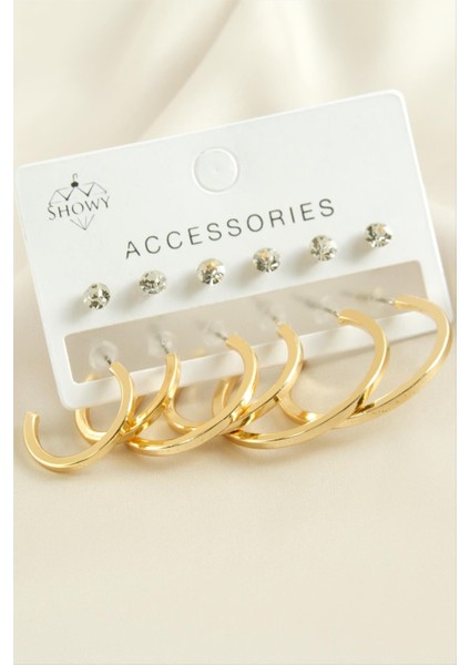 Allzey 12 Adet Ezme Taşlı Halka Küpe-Sarı fiyatları