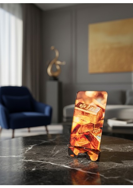 Pleksi Telefon Standı ve Telefon Tutucu Premium Külçe Altın Epoksi Baskı Tasarım fiyatları