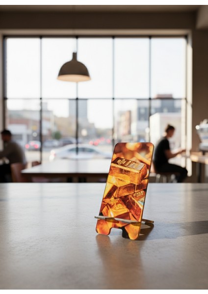 Pleksi Telefon Standı ve Telefon Tutucu Premium Külçe Altın Epoksi Baskı Tasarım modelleri