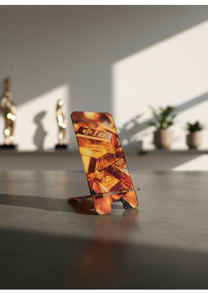 Pleksi Telefon Standı ve Telefon Tutucu Premium Külçe Altın Epoksi Baskı Tasarım indirimleri