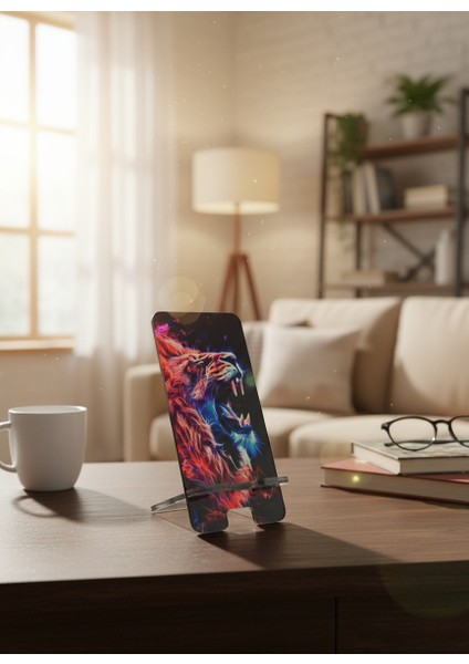 Pleksi Telefon Standı ve Telefon Tutucu Premium Neon Aslan Epoksi Baskı Tasarım fiyatları