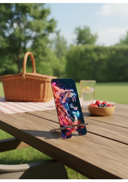 Pleksi Telefon Standı ve Telefon Tutucu Premium Neon Aslan Epoksi Baskı Tasarım indirimleri