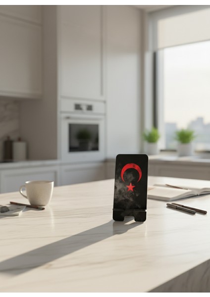 Pleksi Telefon Standı ve Telefon Tutucu Premium Ay Yıldız Epoksi Baskı Tasarım modelleri