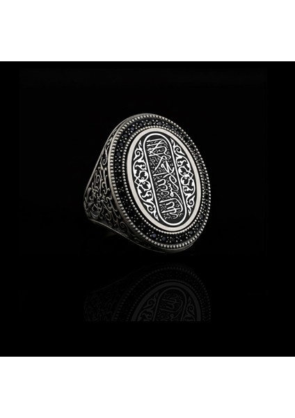 925 Ayar Kelime-I Tevhid Yazılı Taş Işlemeli Erkek Gümüş Yüzük fiyatları