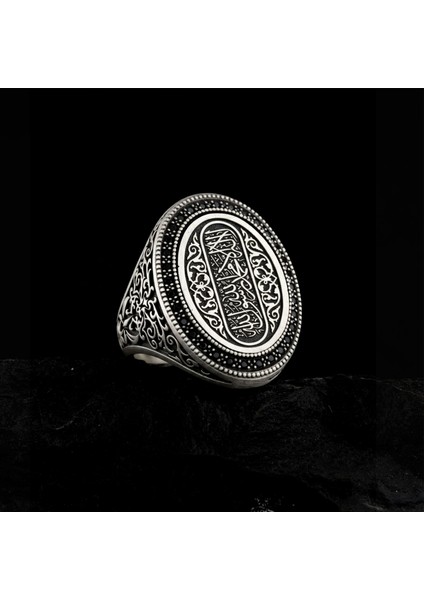 925 Ayar Kelime-I Tevhid Yazılı Taş Işlemeli Erkek Gümüş Yüzük modelleri
