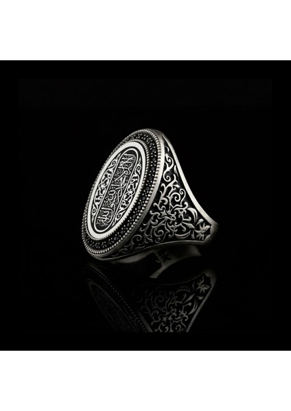 925 Ayar Kelime-I Tevhid Yazılı Taş Işlemeli Erkek Gümüş Yüzük fırsatları