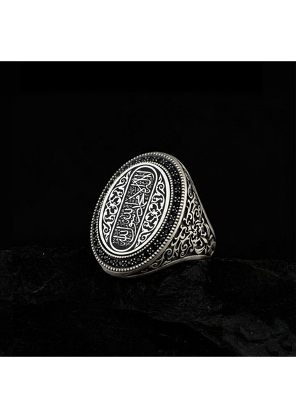 925 Ayar Kelime-I Tevhid Yazılı Taş Işlemeli Erkek Gümüş Yüzük indirimleri