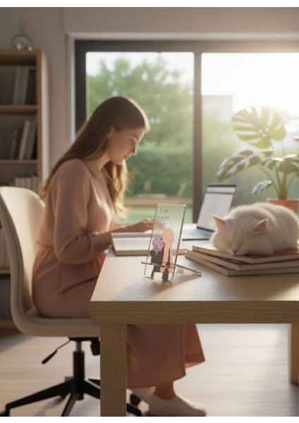 Pleksi Telefon Standı ve Telefon Tutucu Premium Sevgi Çiçeği Epoksi Baskı Tasarım