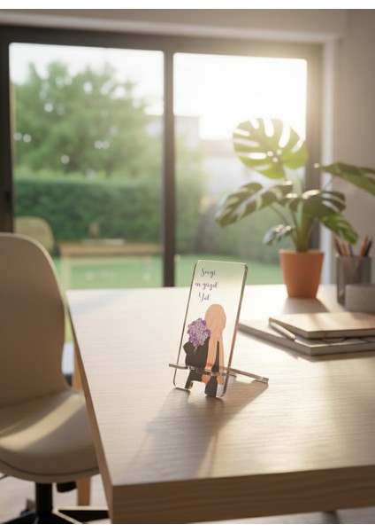 Pleksi Telefon Standı ve Telefon Tutucu Premium Sevgi Çiçeği Epoksi Baskı Tasarım fiyatları