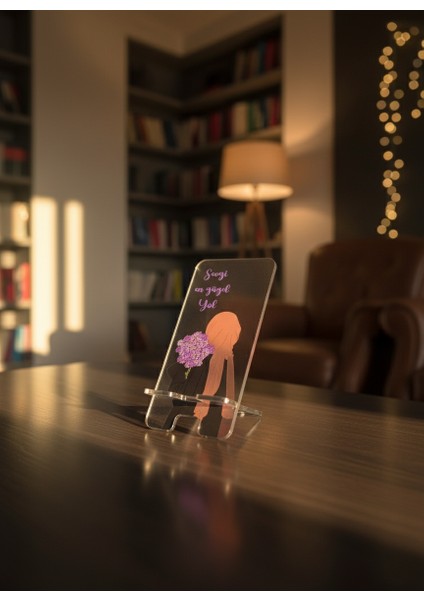 Pleksi Telefon Standı ve Telefon Tutucu Premium Sevgi Çiçeği Epoksi Baskı Tasarım fırsatları