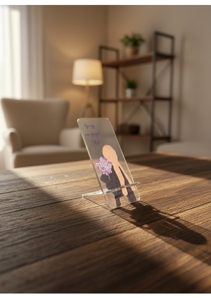 Pleksi Telefon Standı ve Telefon Tutucu Premium Sevgi Çiçeği Epoksi Baskı Tasarım indirimleri