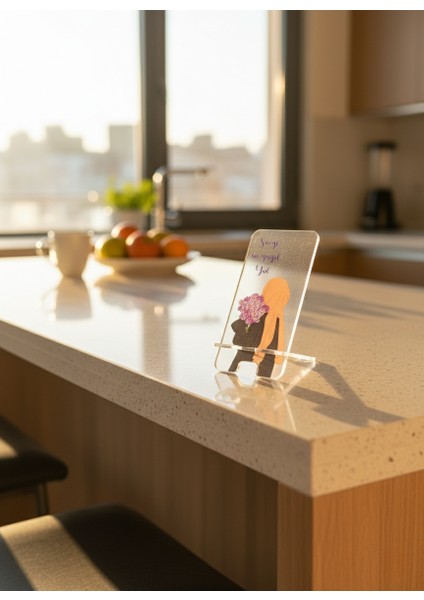 Pleksi Telefon Standı ve Telefon Tutucu Premium Sevgi Çiçeği Epoksi Baskı Tasarım