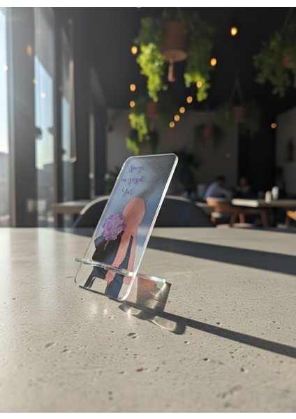 Pleksi Telefon Standı ve Telefon Tutucu Premium Sevgi Çiçeği Epoksi Baskı Tasarım