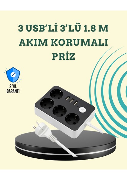 Wizard 7 Cihazı Aynı Anda Destekleyen 3 USB Portlu 4’lü Priz