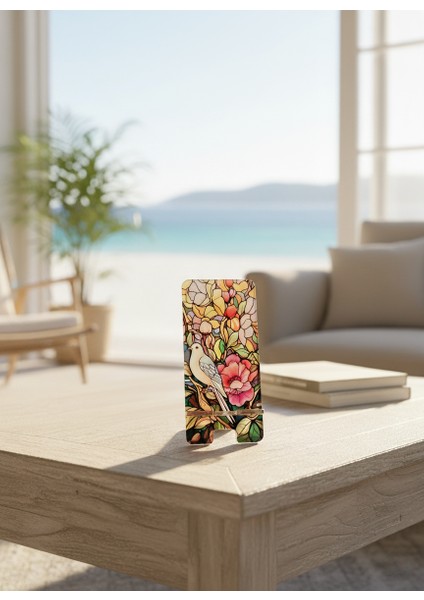 Pleksi Telefon Standı ve Telefon Tutucu Premium Beyaz Güvercin Epoksi Baskı Tasarım