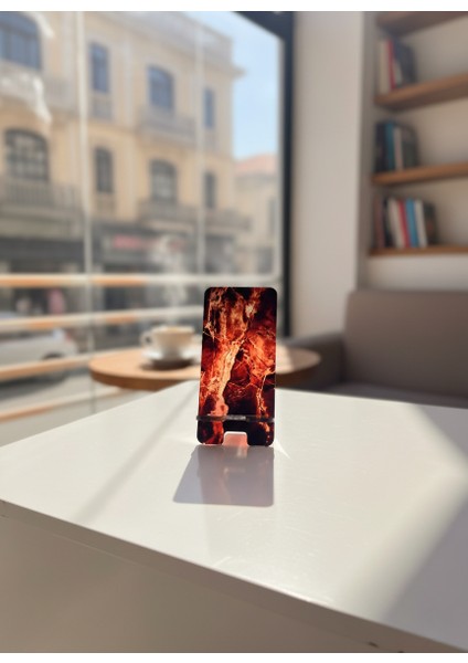 Pleksi Telefon Standı ve Telefon Tutucu Premium Kahverengi Mermer Epoksi Baskı Tasarım fiyatları