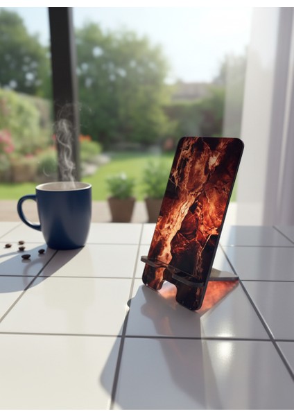 Pleksi Telefon Standı ve Telefon Tutucu Premium Kahverengi Mermer Epoksi Baskı Tasarım modelleri
