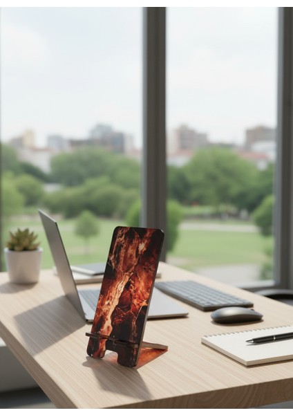 Pleksi Telefon Standı ve Telefon Tutucu Premium Kahverengi Mermer Epoksi Baskı Tasarım indirimleri