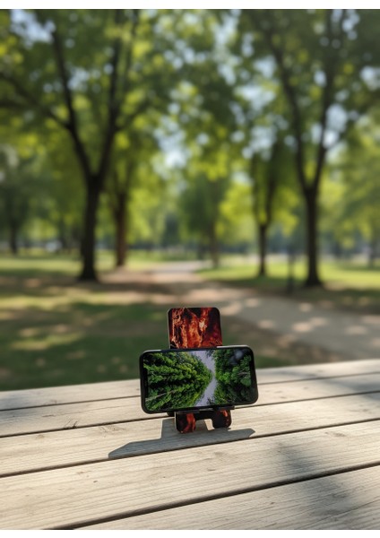 Pleksi Telefon Standı ve Telefon Tutucu Premium Kahverengi Mermer Epoksi Baskı Tasarım