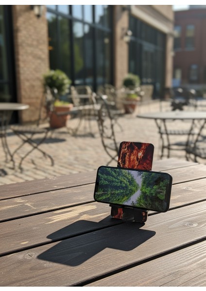Pleksi Telefon Standı ve Telefon Tutucu Premium Kahverengi Mermer Epoksi Baskı Tasarım