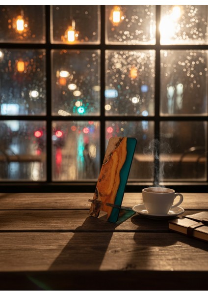 Pleksi Telefon Standı ve Telefon Tutucu Premium Dağ Deniz Epoksi Baskı Tasarım