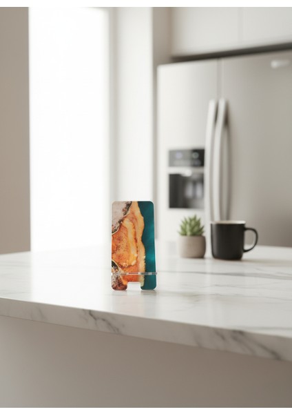 Pleksi Telefon Standı ve Telefon Tutucu Premium Dağ Deniz Epoksi Baskı Tasarım modelleri