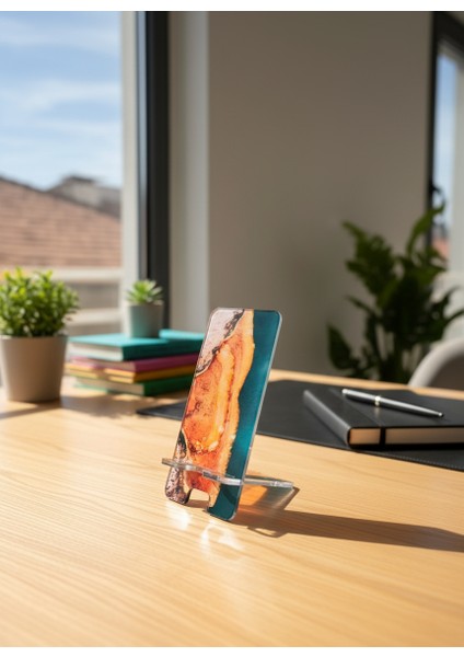 Pleksi Telefon Standı ve Telefon Tutucu Premium Dağ Deniz Epoksi Baskı Tasarım fırsatları