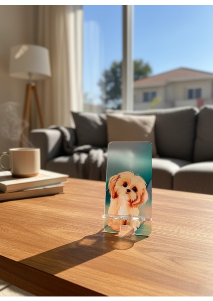 Pleksi Telefon Standı ve Telefon Tutucu Premium Sevimli Köpek Epoksi Baskı Tasarım