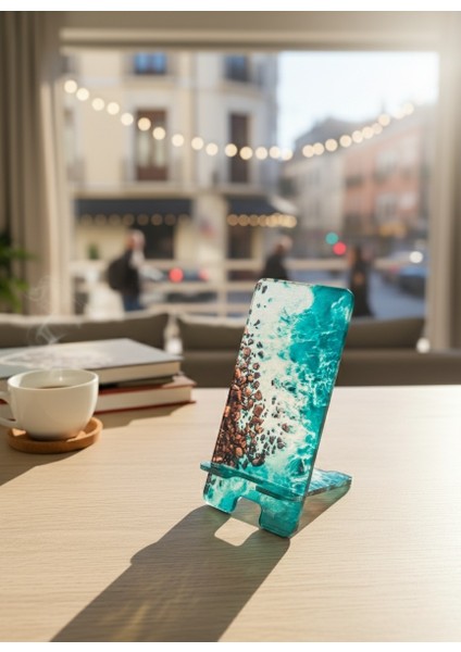 Pleksi Telefon Standı ve Telefon Tutucu Premium Kıyı Epoksi Baskı Tasarım fırsatları