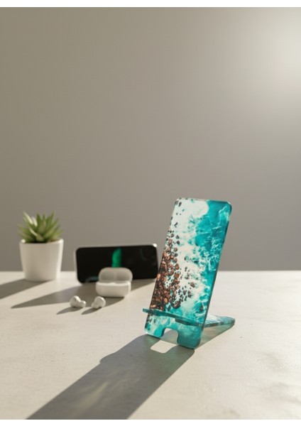 Pleksi Telefon Standı ve Telefon Tutucu Premium Kıyı Epoksi Baskı Tasarım indirimleri