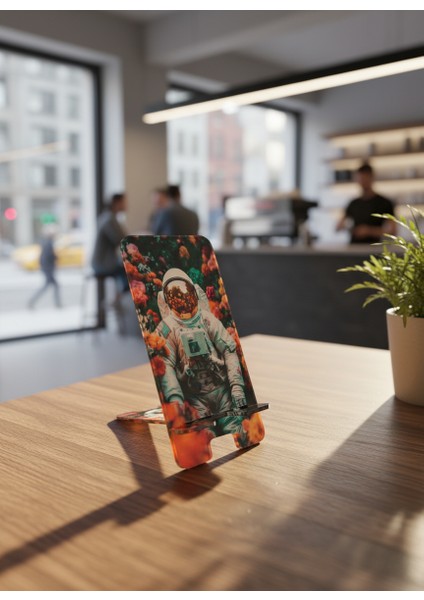 Pleksi Telefon Standı ve Telefon Tutucu Premium Astronot Epoksi Baskı Tasarım modelleri