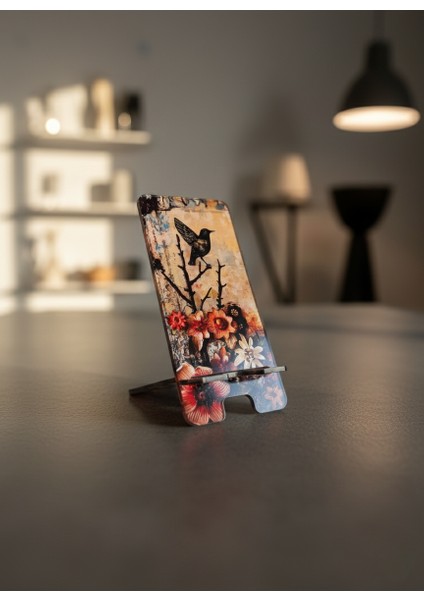 Pleksi Telefon Standı ve Telefon Tutucu Premium Dal-Sığırcık Epoksi Baskı Tasarım indirimleri