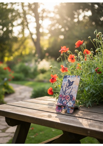 Pleksi Telefon Standı ve Telefon Tutucu Premium Dal-Sığırcık Epoksi Baskı Tasarım