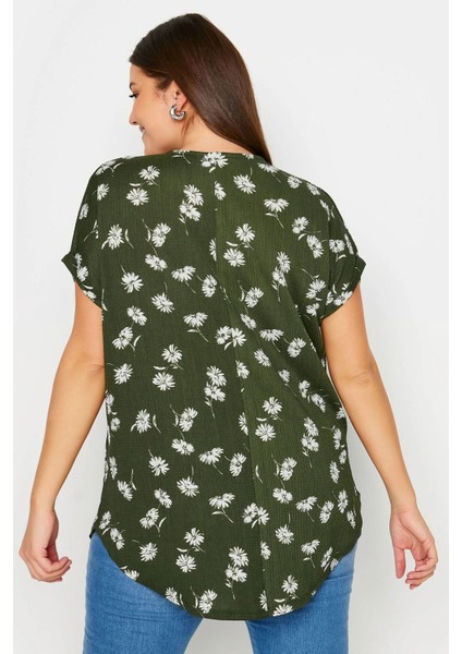 Büyük Beden V Yaka Kısa Kollu Çiçek Desenli Bluz 321705 indirimleri