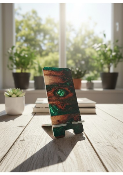Pleksi Telefon Standı ve Telefon Tutucu Premium Yeşil Kütük Epoksi Baskı Tasarım fiyatları