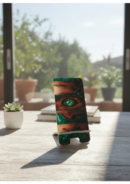 Pleksi Telefon Standı ve Telefon Tutucu Premium Yeşil Kütük Epoksi Baskı Tasarım modelleri