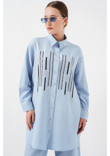 Kadın Bdart Işlemeli Keten Karışımlı Iki Parça Takım Maya Mavisi fiyatları