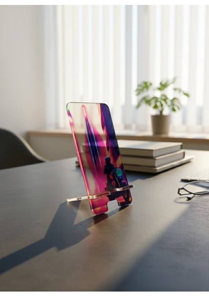 Pleksi Telefon Standı ve Telefon Tutucu Premium Motorcu Epoksi Baskı Tasarım