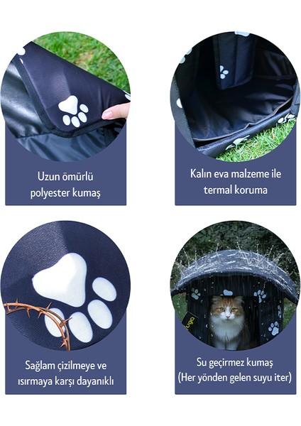 Pati Desenli Siyah Kedi Evi Isı ve Yağmur Korumalı fiyatları