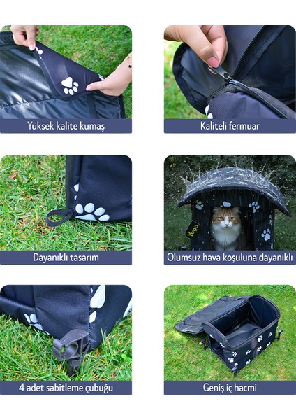 Pati Desenli Siyah Kedi Evi Isı ve Yağmur Korumalı modelleri