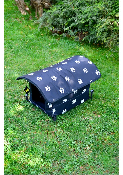 Pati Desenli Siyah Kedi Evi Isı ve Yağmur Korumalı