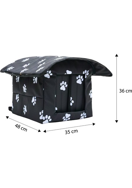 Pati Desenli Siyah Kedi Evi Isı ve Yağmur Korumalı